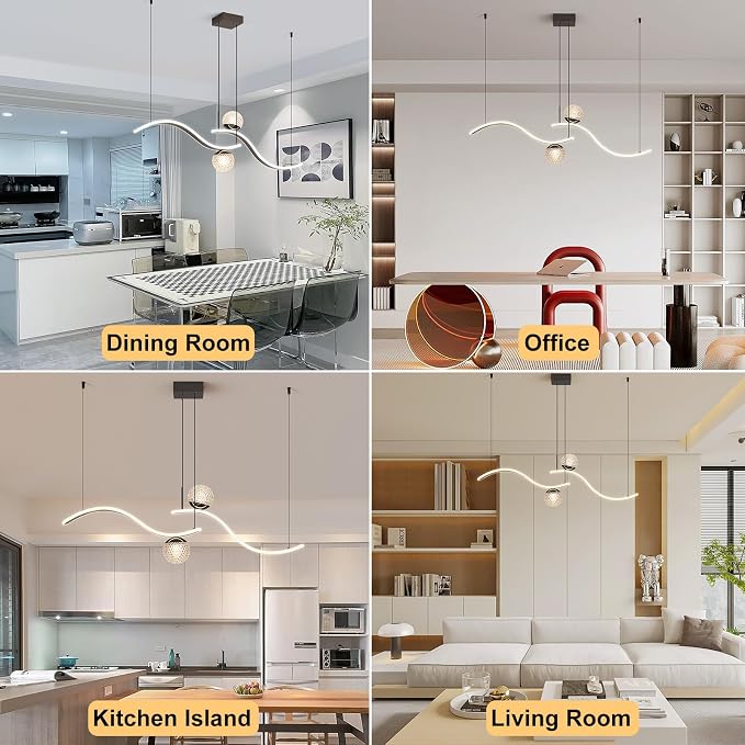 ORANOOR Modern LED Globe Pendant Light, 39inch Dimmable Hanging Chandeliers | 2-Wave Black LED Chandelier Kitchen Pendant Lighting Over Island Dining Room Light Fixtures Ceiling Hanging Over Table,2-Bulb - Image 8