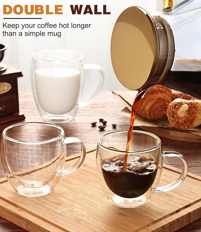 Espresso Cups Set of 2,Hand Blown 5oz Double Walled Insulated Espresso Coffee Mugs with Handle,Perfect for Cappuccino, Latte, Tea, Clear Glass Espresso Shot Cups Suitable for Coffee Machine - Image 3