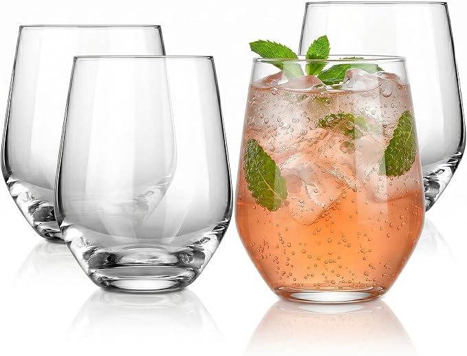 Royalrose Delight 15.7 oz Drinking Glasses Set of 4 (Stemless Wine Glasses) | Premium Stemless Water Glasses, Cocktails, Sparkling Water, Elegant Drinkware for Entertaining or Daily Use by RoyalroseLLC