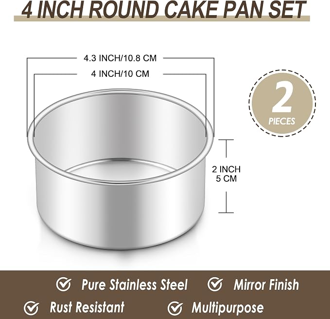 Homikit Mini Round Cake Pan Set of 2, 4 Inch Stainless Steel Small Baking Pans, 2” Deep Layer Smash Cake Tins, Oven & Dishwasher Safe，Non-Toxic & Healthy - Image 2