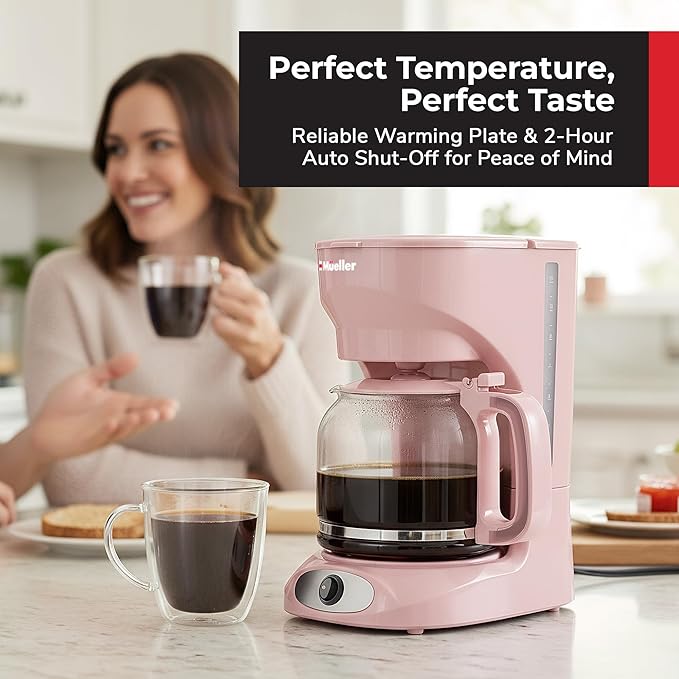 MUELLER HOME 12-Cup Pink Coffee Maker | Borosilicate Carafe, Auto-Off, Reusable Filter, Anti-Drip, Keep-Warm Function - Image 3