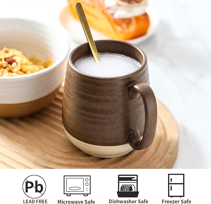 HASENSE Large Ceramic Coffee Mug, 20 Oz Beige Stoneware Cup with Comfortable Handle, Farmhouse Mug for Coffee, Tea & Cocoa, Dishwasher & Microwave Safe, Brown - Image 6