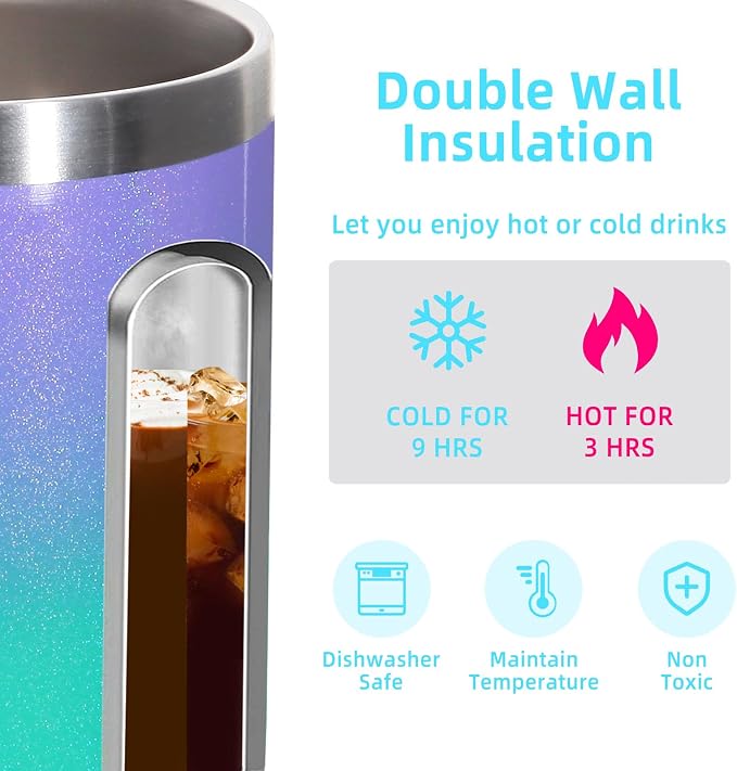 Volhoply 14oz Insulated Stainless Steel Coffee Mug with Lid Bulk 4 Pack,Double Wall Vacuum Travel Coffee Cup with Handle,Reusable Cups Tumbler,Camping Mugs Keep Hot,Ideal Gifts(Purple Green,4) - Image 3