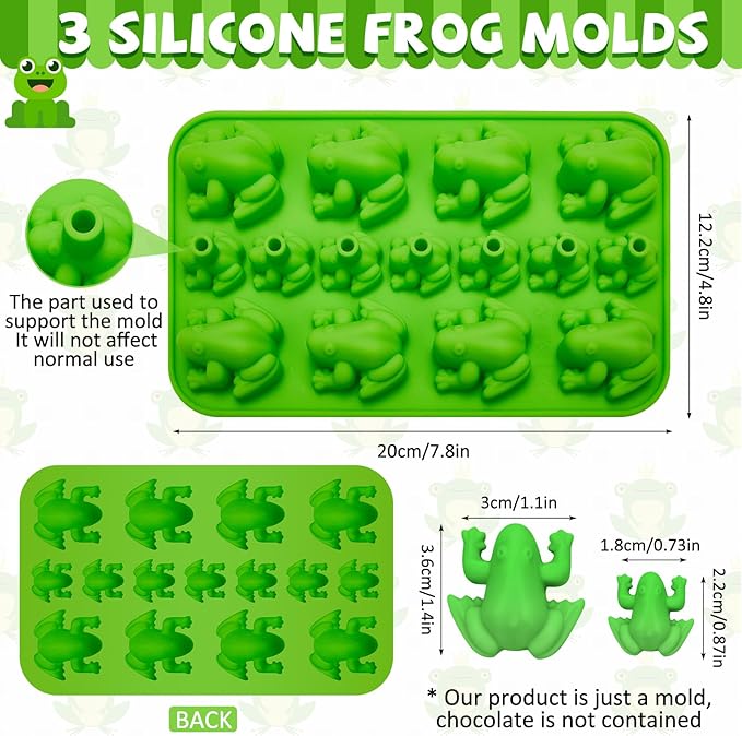 Tessco for you 3 Pieces Silicone Frog Chocolate Mold Halloween Candy Frog Shaped Passover Jelly Ice Tray Fun Gummy Animal Mold for Birthday Wizard Party Cake Decoration Kitchen Gift (Green)