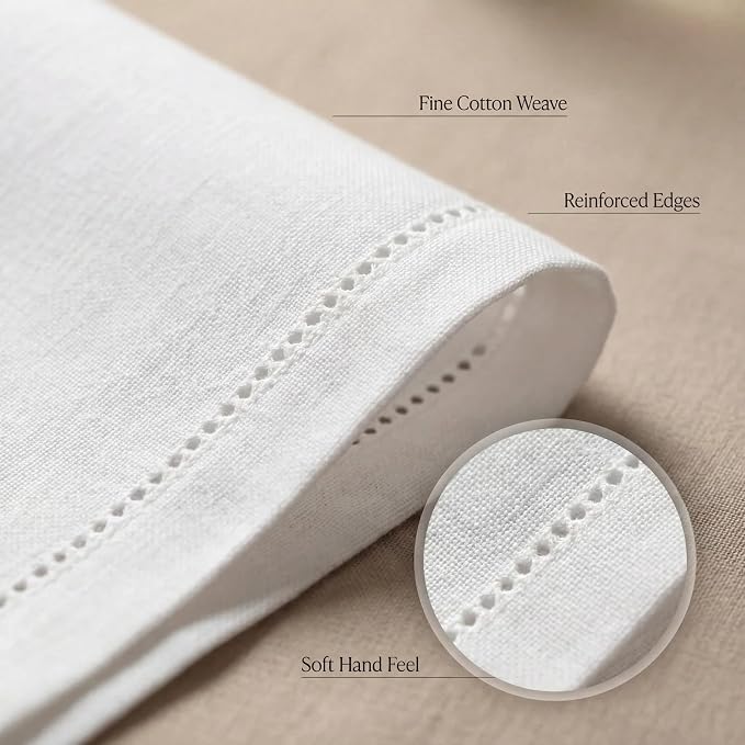 Urban Villa Hemstitch Cloth Dinner Napkins Cotton 20”x20” (Set of 12)-White - Image 5