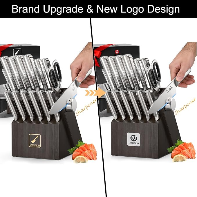 Knife Sets for Kitchen with Block imarku G14 Japanese Knife Set Stainless Steel Kitchen 14pcs, Built-in Sharpener, Sharp Knives with Non-slip Ergonomic Handle - Dishwasher Safe, Home Essential Gifts - Image 8