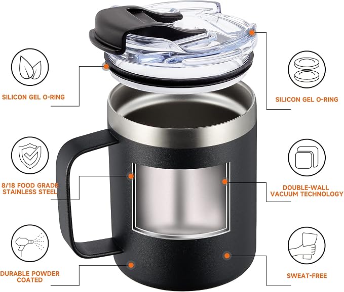 12oz Insulated Coffee Mug Cup with Handle, Stainless Steel Travel Coffee Mug with Flip Lid, Double Wall Vacuum Coffee Tumbler,Sage - Image 2