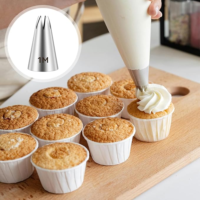 3 Pcs 1M Cake Piping Tips, Stainless Steel Icing Tips Seamless Frosting Piping Kit 1M Star Tip Nozzles for Buttercream Pipings Cake Cupcake Cookie Dessert DIY Art