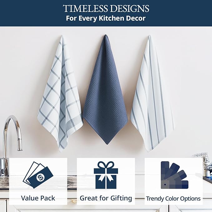 LANE LINEN Cotton Kitchen Towels Set, 6-Pack – Absorbent, Quick-Drying Dish Towels, 18" x 28", Soft, Premium Hand and Tea Towels - Indigo - Image 4