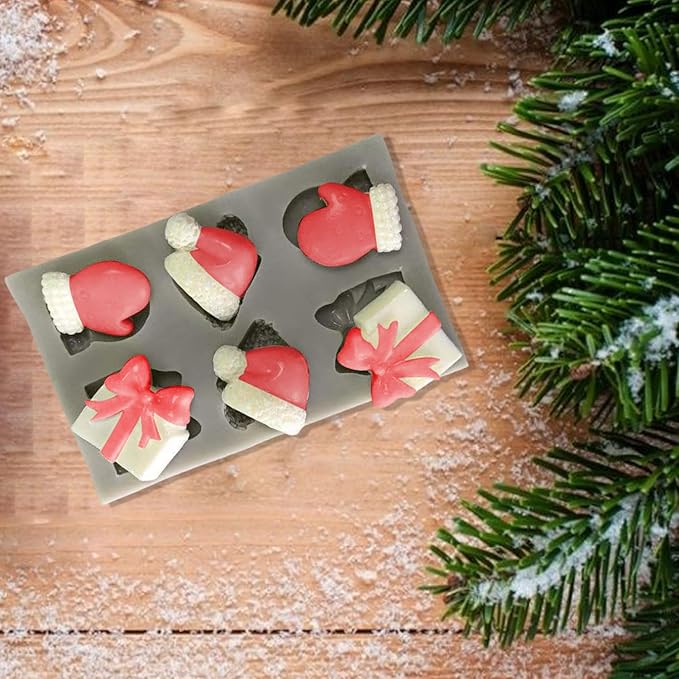 1 Pcs Christmas Hat Silicone Molds for Chocolate Cake Pans Cookie Tray Handmade Baking Chocolate Candy Molds Christmas Gift Gloves Shape Party Holiday Candle Bath Bomb Molds Decoration Supplies
