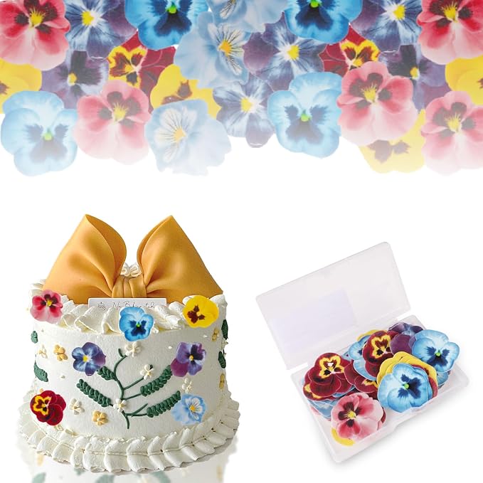 60PCs Edible Flowers Pansies Cake Decorations Cupcake Toppers | Edible Flowers, Wafer Paper Flower Cupcake Toppers for Wedding Birthday Party Decorations Supplies by Unknown