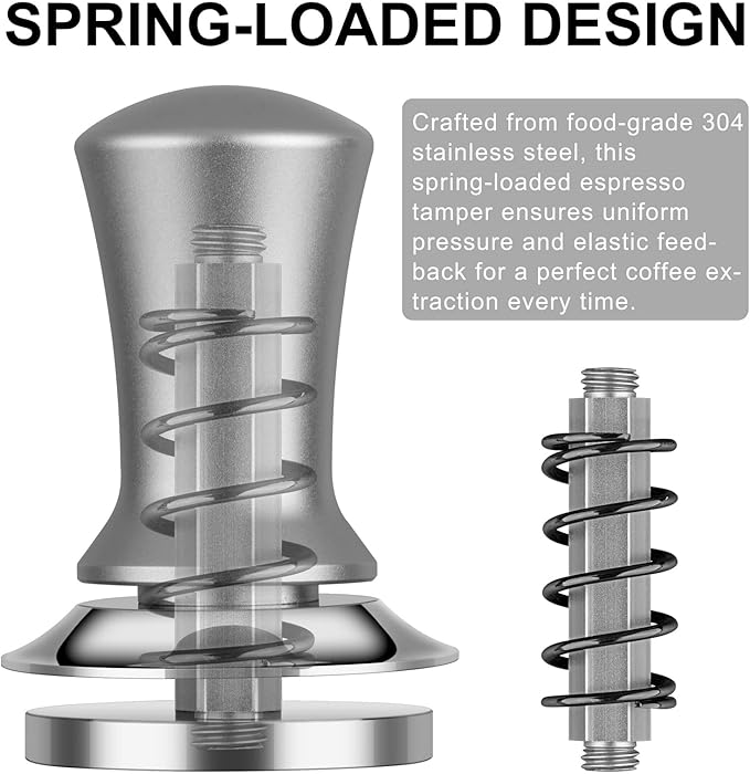 Calibrated Spring Loaded Coffee Tamper for Espresso Machine - Essential Espresso Tool for Perfect Tamping Results - Fits Portafilter Baskets(53mm, Silver)