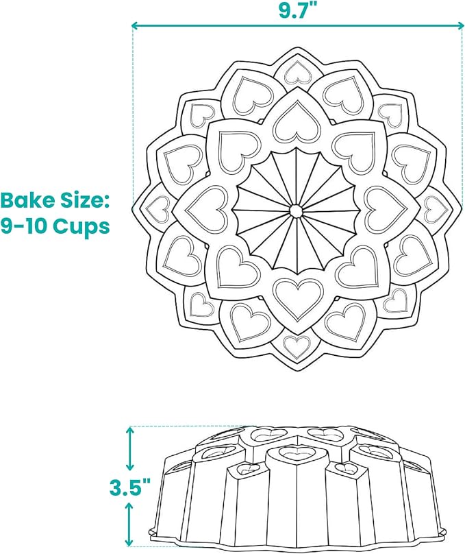 Baker's Secret Nonstick Fluted Cake Pan, Perfect for Fluted Cakes, Die Cast Aluminum Cake Pans, 2 Layers Non-stick Coating For Easy Release, Fluted Cake Pans - (Amour) - Image 2