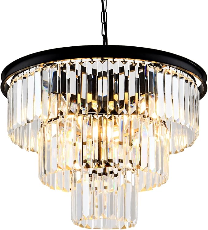 8 Light Modern Crystal Chandelier 20'' Black Chandeliers for Dining Room Contemporary Pendant Light Fixture Round 3-Tier Adjustable Height E12 for Living Room, Foyer, Entryway, Bedroom by HCCZLighting