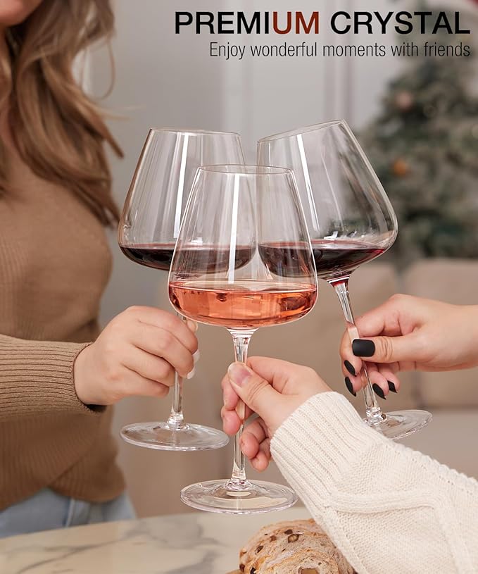 OJA Wine Glasses Set, Crystal Hand Blown Red Wine Glass Set of 4, 23 oz | Long Stem, Unique Large Design, Best for Wine tasting, Birthday, Christmas, Anniversary - Image 5