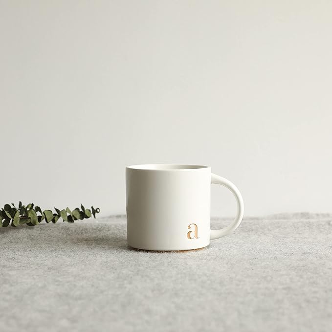 COLLECTIVE HOME - Monogram Ceramic Mugs, 15 oz Golden Initial Coffee Cups, Elegant Alphabet Tea Mugs, Elegant Personalized Mug with Gift Box, Luxurious Cups for Office and Home (a)