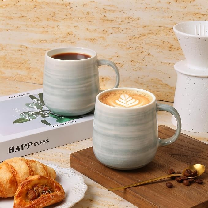 Coffee Mugs Set of 4, 12oz Stoneware Coffee Cups with Handle, Light Green | Hand-Painted Ceramic Mugs Set for Women and Men, Dishwasher & Microwave Safe, Suitable for Hot Coffee, Tea, Cocoa, Milk - Image 7