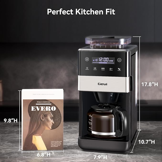 Gevi 10-Cup Grind & Brew Coffee Maker, Touch Screen, Programmable Brew | All-In-One 10-Cup Coffee Maker With Built-In Grinder & Glass Carafe, 90-Min Warm Plate, Reusable Filter, 1.5L Tank - Image 6