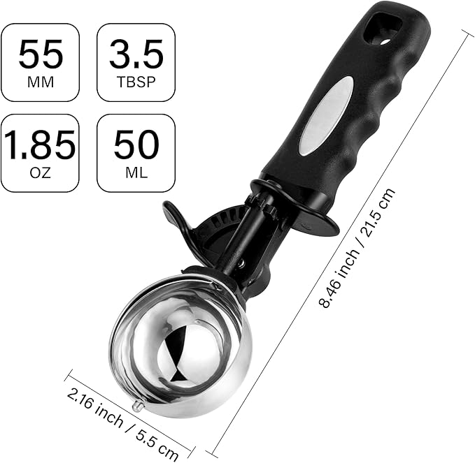 3.5 Tbsp Cookie Scoop, Ice Cream Scoop with Thumb Trigger, Cookie Dough Melon Baller Scoop 55 mm, Comfortable Grip, Non-Slip, 50 ML