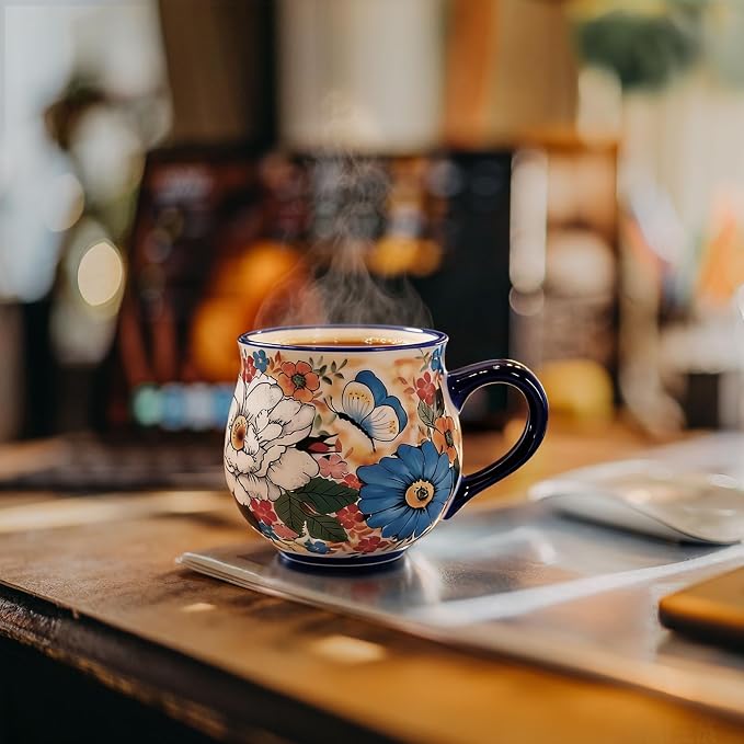 ALMA 12oz Handpainted Ceramic Tea Mugs | Microwave & Dishwasher Safe, Ideal for Morning Coffee Tea, Home Kitchen Dining Room Display, For Home Makers & Women - Image 5