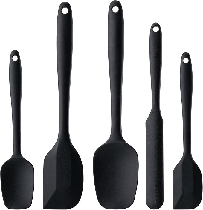 Silicone Spatula Set,5 Piece Food Grade Rubber Spatulas,Black | Spatulas Silicone Heat Resistant for Baking,Cooking,and Mixing High Heat Resistant Non Stick Dishwasher Safe BPA-Free by Hoewina