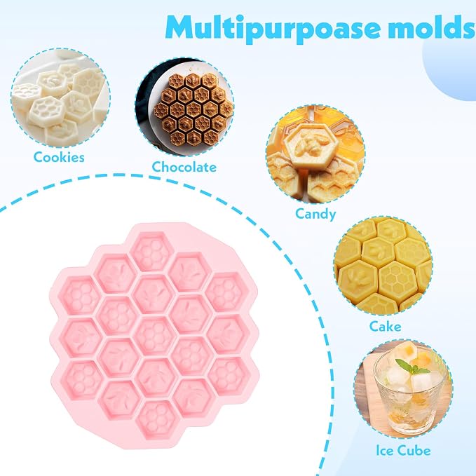 Versatile Honey Comb Silicone Mold, 19 Cavity Bee Silicone Honeycomb Mold for Baking, Reusable Non-Stick Gummy Molds for Candy, Chocolate, Jelly, Ice Cube(Pink) - Image 5