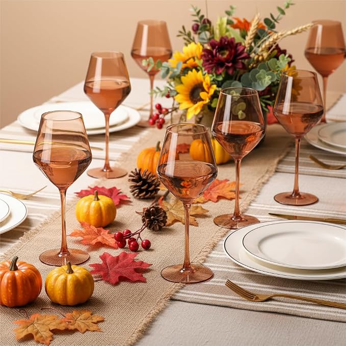 Brown Wine Glasses Set 6-16oz Long Stem-African American Wine Glasses - Hand Blown Amber Stemware for Wedding,Birthday Party and Home Party - Image 6