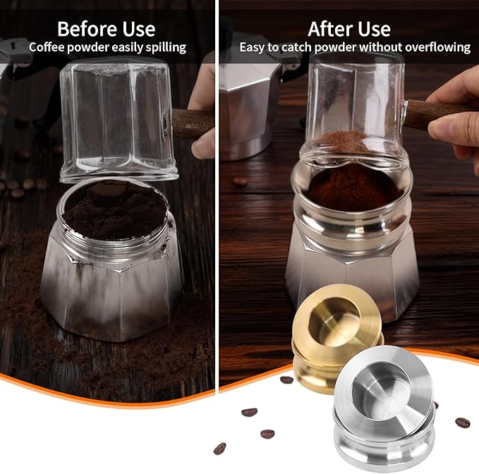 Coffee Tamper for Moka Pot, 304 Stainless Steel Espresso Coffee Tamper, Espresso Dosing Funnel Compatible with Aluminum Espresso stovetop Moka Pot (Silver)