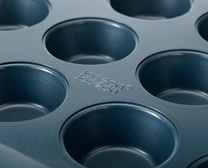 Joseph Joseph Nest™ Bake 12-Cup Non-Stick Muffin Tray, Carbon Steel, Easy-Pull Handles, Stackable, Space-Saving Design, 10-Year Guarantee - Image 3