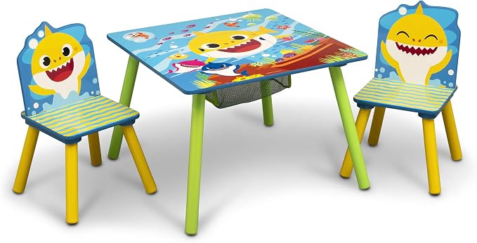Delta Children Kids Table Storage (2 Chairs Included) -Ideal for Arts & Crafts, Snack Time, Homeschooling, Homework & More, Baby Shark, 3 Piece Set by DeltaChildren