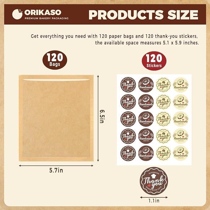 120PCS Cookie Bags with Seal, 5.7 x 6.5 Inch Cookie Packaging with Stickers | Heat Sealable & Grease Resistant Paper Bakery Bags with Window, Pastry Bags for Bake Sale Treat Scone Donut Brownie - Image 2