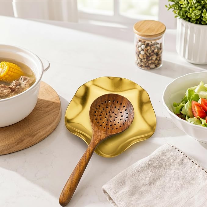 VanlonPro Stainless Steel Spoon Rest, Spatula Ladle Holder, Stainless Steel Utensil Spoon Rest Holder, Brushed Finish, Dishwasher Safe 5.9 Inch (Flower Gold 1PC) - Image 4