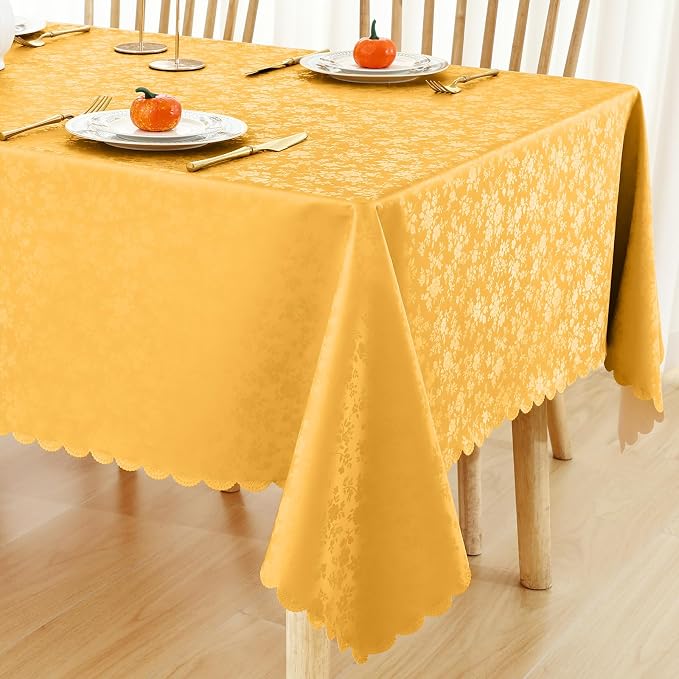 Smiry Square Waterproof Heavy Duty Vinyl Tablecloths, 54 x 54 Inch | Wipeable Washable Floral Embossed Table Cover for Kitchen and Dining Room, Indoor & Outdoor Use, Mustard Yellow - Image 7
