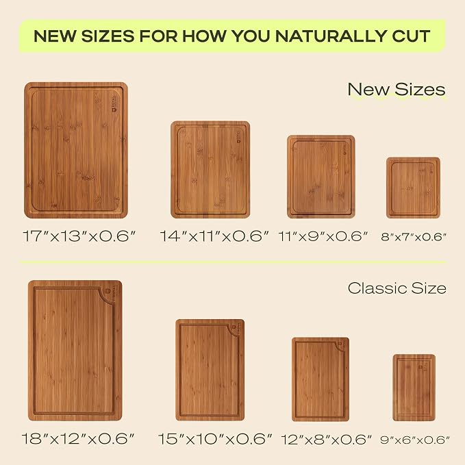 ROYAL CRAFT WOOD Wooden Cutting Boards for Kitchen Meal Prep & Serving - Bamboo Non Toxic Cutting Board Set with Deep Juice Groove Side Handles - Charcuterie & Chopping Butcher Block for Meat (4 Pcs) - Image 2