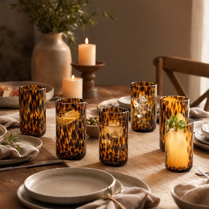 Set of 6 Tortoise Leopard Print Brown Glasses Stylish Stemless Cocktail Cup | 591ml Rocks Glasses Stylish Stemless Cocktail Cups Glass Glassware Tumbler Ideal for Gin, Tequila, Vodka, Soft Drinks - Image 6