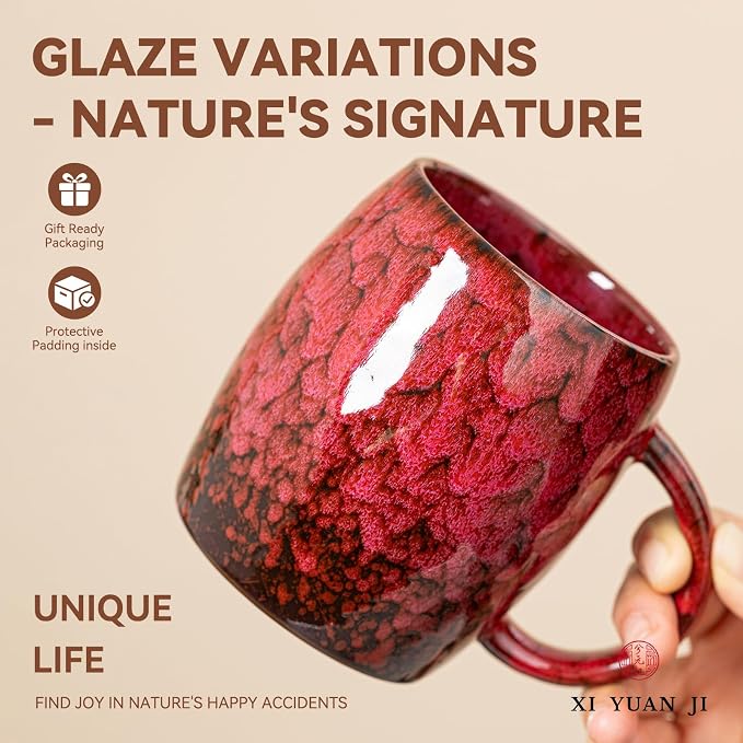 Rustic Red Ceramic Coffee Mug 14oz - Handcrafted Artisan Mug with Comfortable Handle, Unique Design for Coffee Lovers, Dishwasher Safe - Image 3