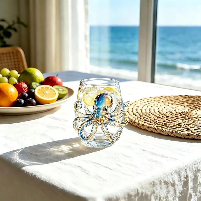 Artisan Blue Octopus Glassware Handmade 3D Ocean Decor Gift - Image 2