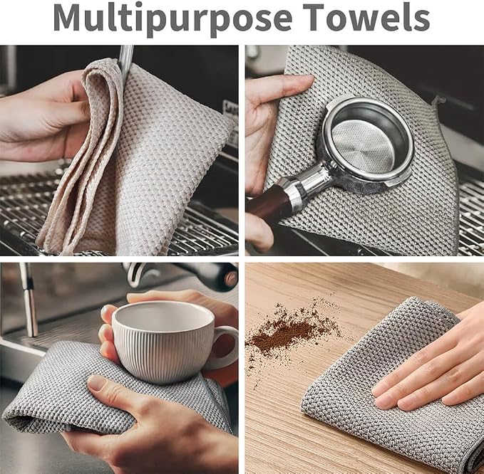 Barista Towels 6 Pack, Espresso Machine Accessories, 12"x12" | Thick Microfiber Coffee Cleaning Cloths, Essential Coffee Bar Accessories, Ideal for Steam Wands, Milk Frother, Countertops - Image 5