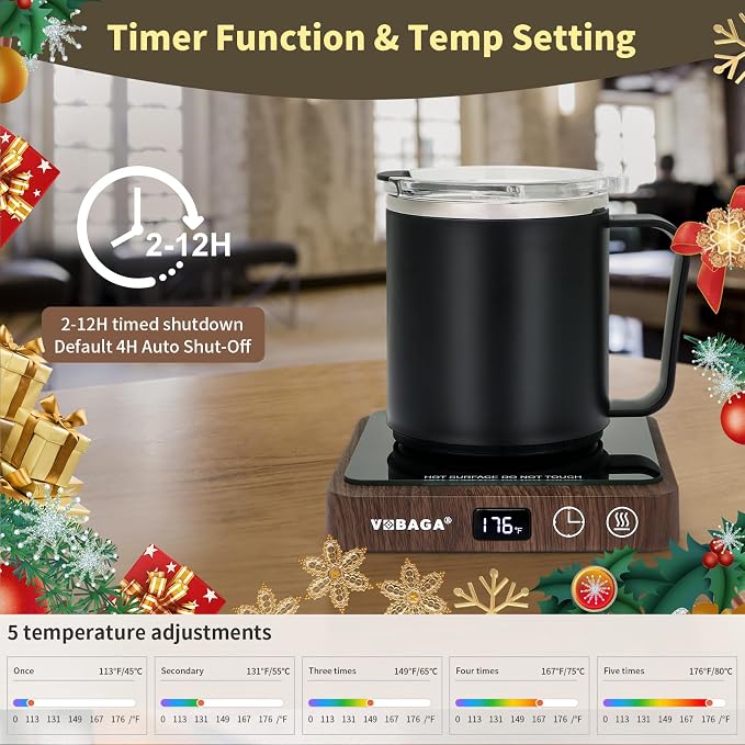 VOBAGA Coffee Mug Warmer &15oz Mug Set for Desk, Smart Coffee Cup Warmer for Office Home with 5 Temp Settings, Coffee Warmer with 2-12H Auto Shut Off, for Candles Coffee Cocoa Milk, Coffee Accessories - Image 2