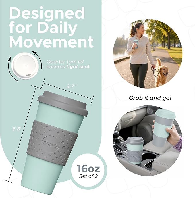 Copco Acadia Travel Mug, 16 Oz - Aqua & Gray, Set of 2 - Image 2