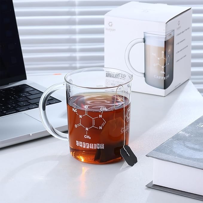 GLASKEY Caffeine Beaker Mug,16 oz Anti-Dripping Borosilicate Caffeine Mug,Cool Coffee Mugs with Handle,Chemistry Mug,Novelty Chemistry Science Teacher Gifts for Women Men