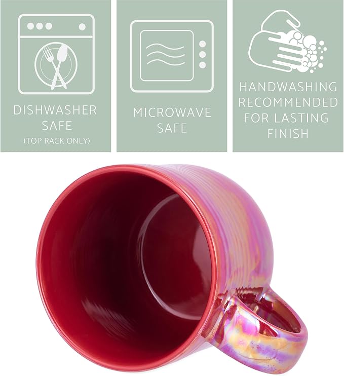 Elanze Designs Glossy Reactive Glaze Large 17 Fluid Ounce Everyday Kitchen Food Grade Ceramic Stoneware Coffee Mug Cup with Comfort Curved Handles, Set of 4, Red - Image 4
