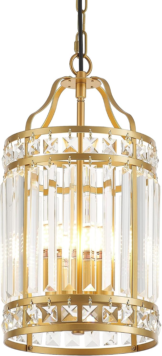 Modern Gold Pendant Island Light Fixtures for Kitchen, Luxury Elegant Crystal Small 4-Light Chandeliers for Dining Room, Industrial Cage Hanging Ceiling Lighting for Bedroom Foyer Hallway - Image 9