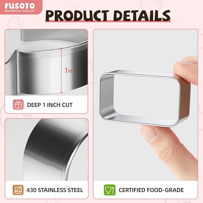 6PCS Rectangle Cookie Cutters Set, Stainless Steel Kitchen Baking Supplies, for Biscuit, Homemade Cookies, Cake Decorating, Geometric Cookie Cutter, (1.5", 2", 2.5", 3", 3.5", 4"), Rectangle