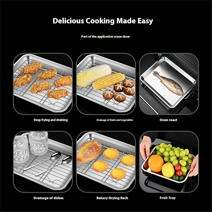 304 Stainless Steel Flat Bottom Oven Tray with Even Heat Distribution Practical Baking Pan for Pastries and Breads Stainless Steel Cookie Sheet - Image 5