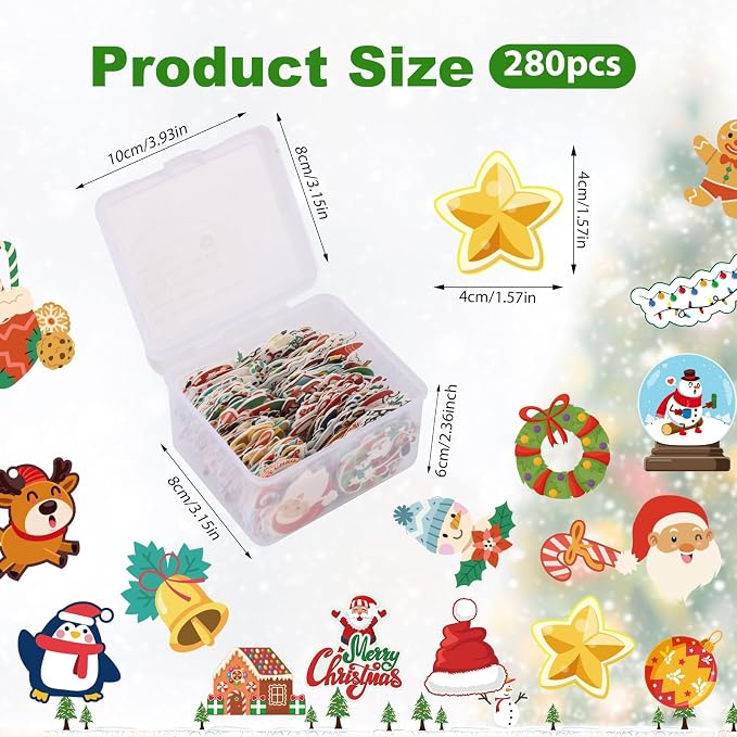 280pcs Edible Christmas Cake Decorations, 40 Designs Edible Wafer Xmas Cupcake Decorations Santa Claus Elk Gingerbread Man Snowman Bell Cake Toppers for Christmas Cake Decor Party Supplies - Image 2