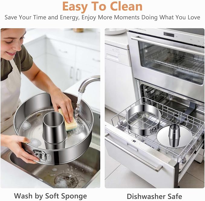 10-Inch Pound Cake Pan with Removable Bottom, 304 Food-Grade Stainless Steel Springform Bundt cake pan, Leak-Proof & Dishwasher Safe - Perfect for Angel food, Pound & Chiffon Cakes - Image 6