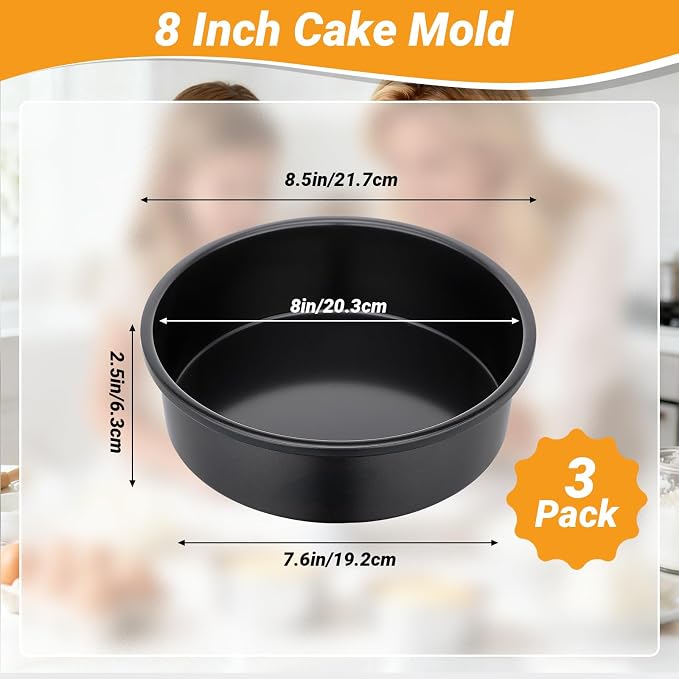 Beasea 8 Inch Cake Pan Set of 3, Nonstick Carbon Steel Round Cheesecake Pans, Heavy Duty Cake Mold Tin for Home DIY Dessert Baking - Image 2