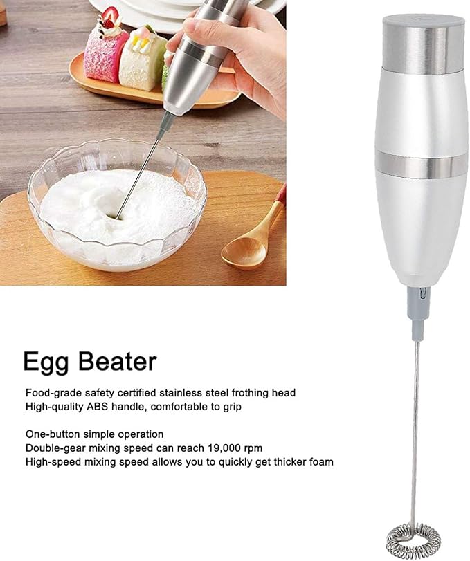 Stainless Steel Electric Milk Frother Egg Beater Automatic Mixer High Speed 19000RPM for Coffee Lattes Smoothies Kitchen Tool Battery Powered ABS Handle