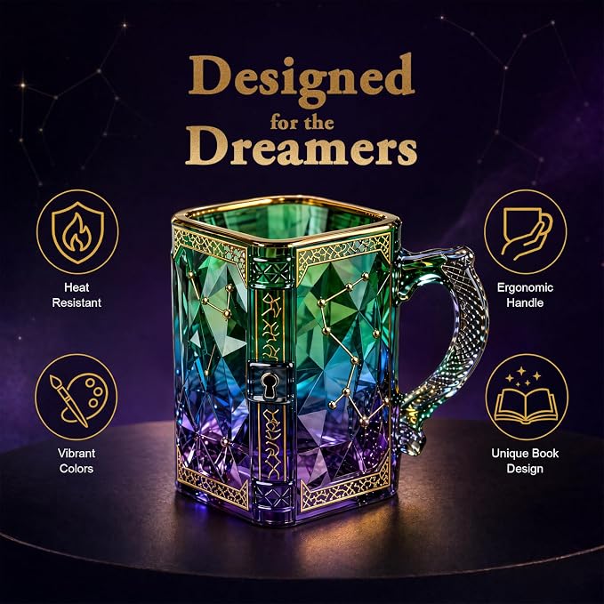 FACE N FACE Zodiac Glass Mug, 8 oz Celestial Constellation Coffee & Tea Cup with Dragon Scale Handle, Green Purple Astrology Mug, Witchy Magic Cup for Halloween Christmas Gift - Image 3